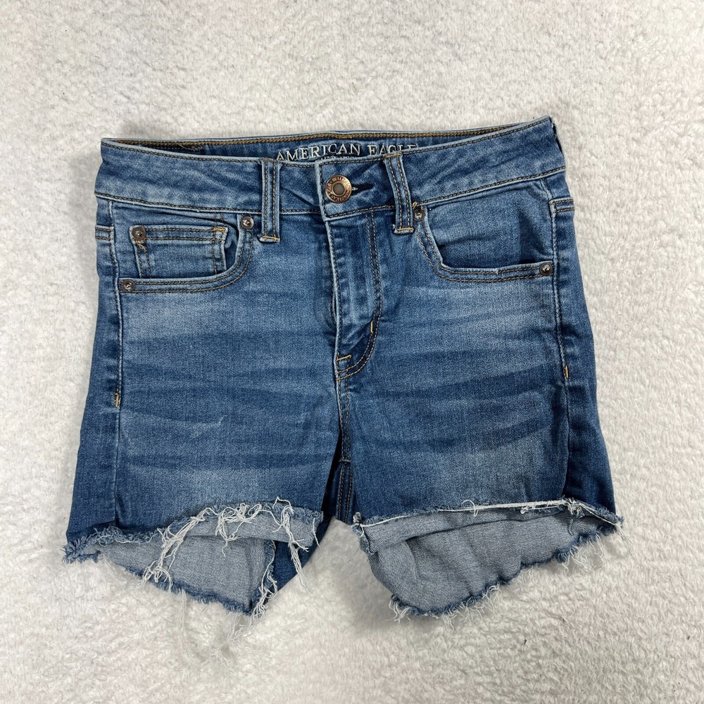 American Eagle Hi Rise Shortie Sz 4 Next Level Stretch X Women’s Jean Shorts W26